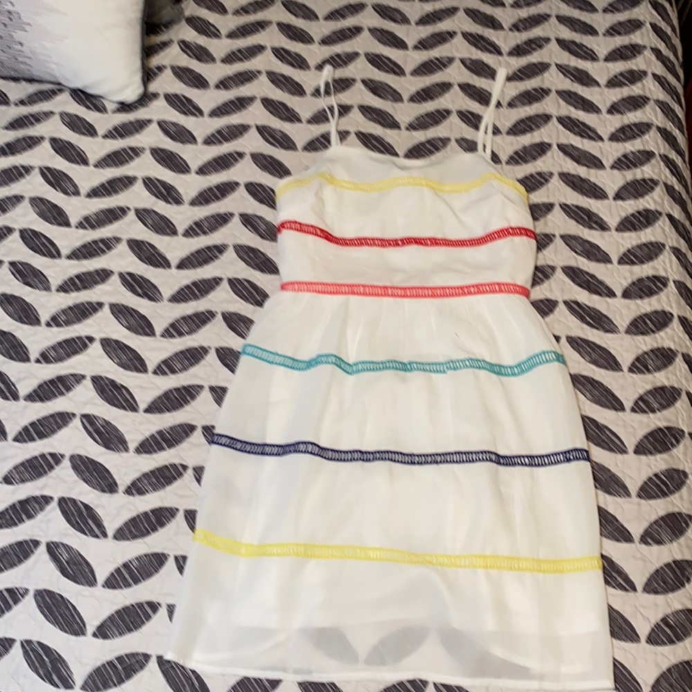 White sundress multi strips and spaghetti straps